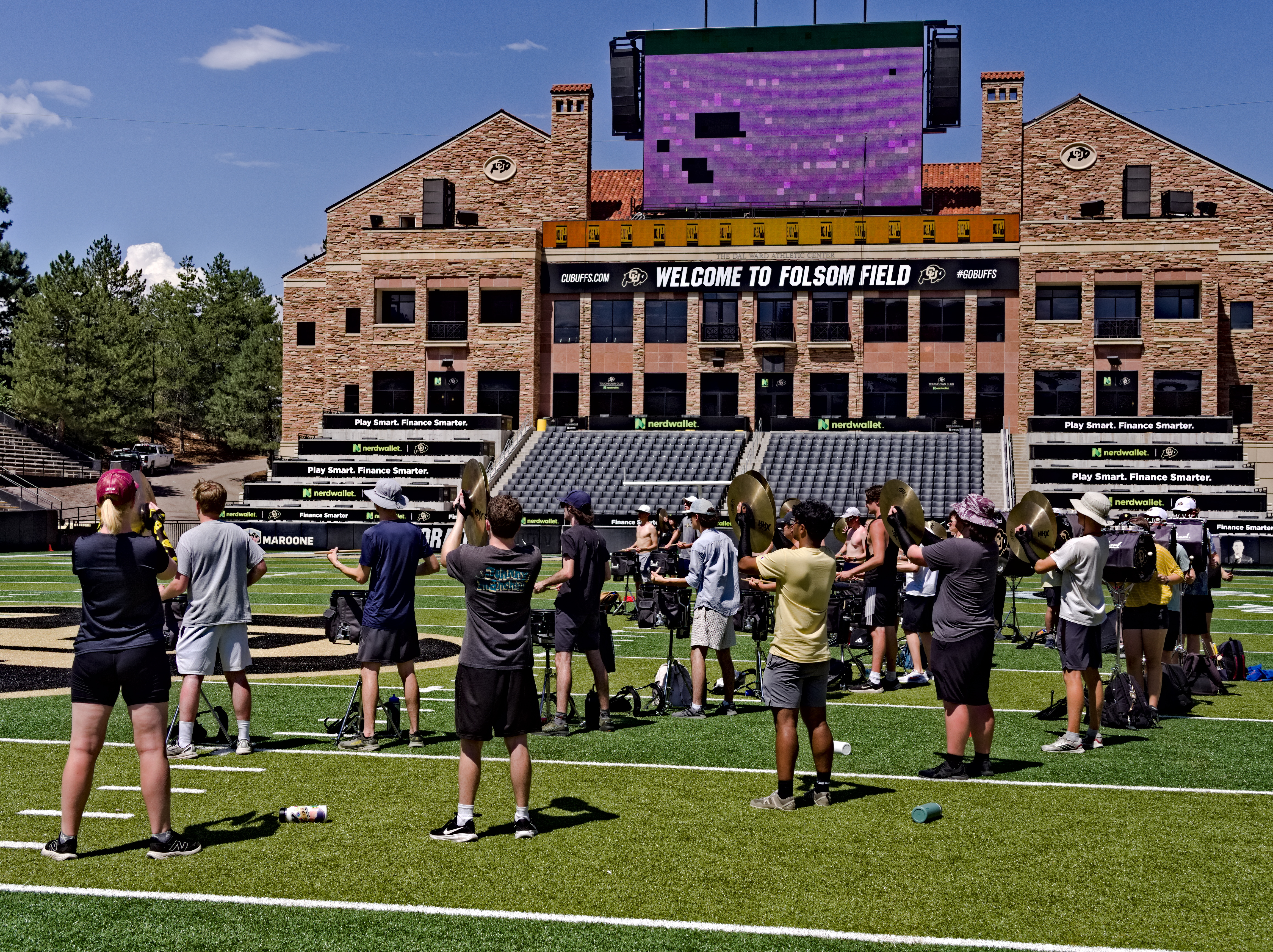 Drumline Practicing on Folsom Field