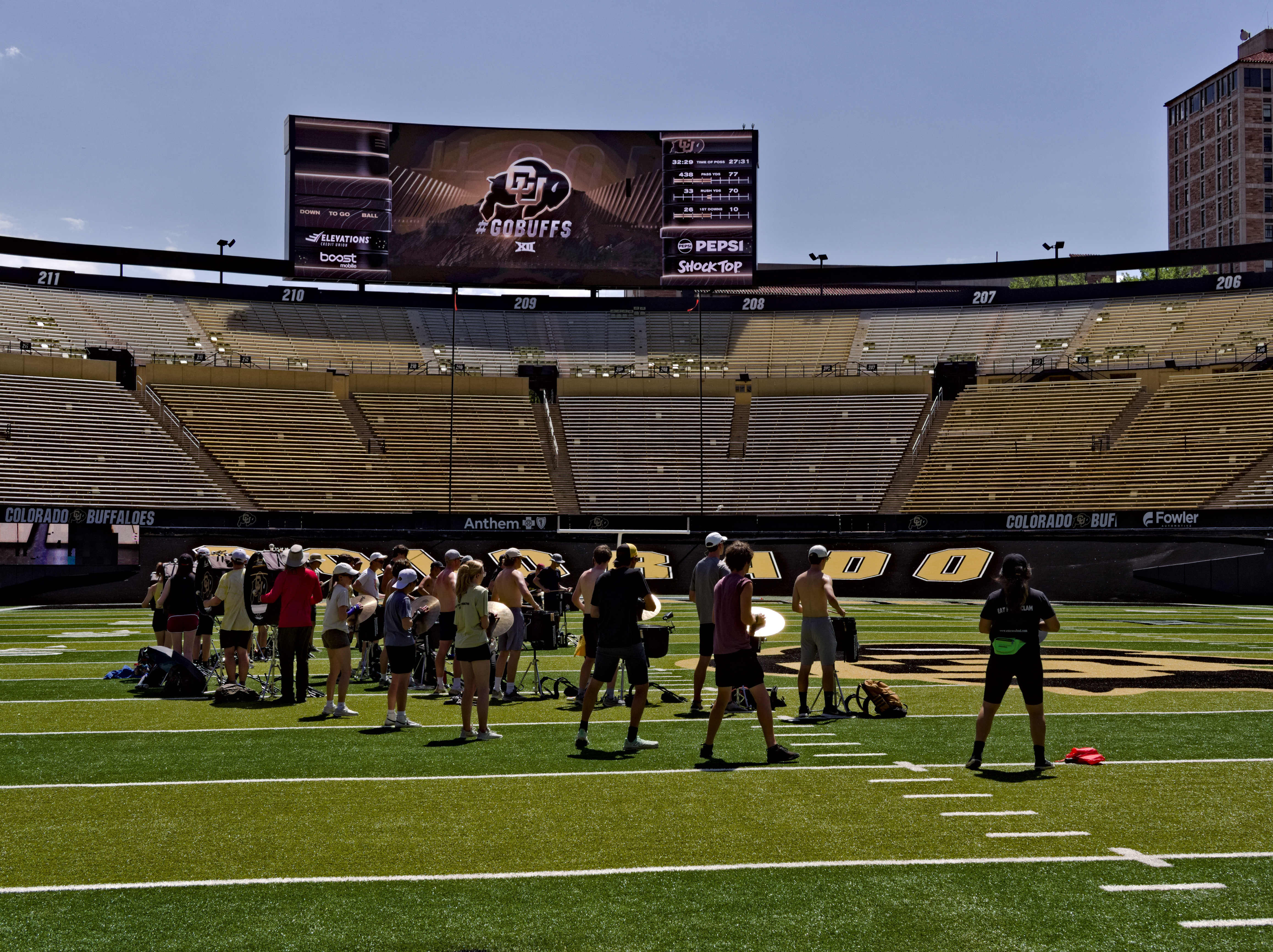 Drumline Practicing on Folsom Field